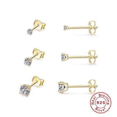 S925 Sterling Silver Simple Wear Stud Earrings French Diamond-Set Small Mini Stud Earrings 3 Sets Of Earrings