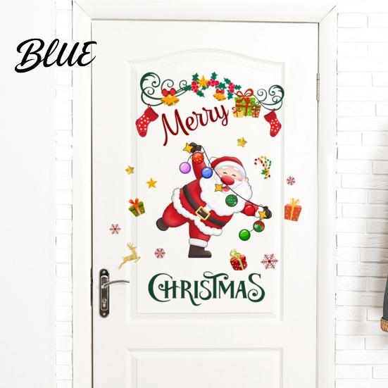 Holiday Shop Window Displays Christmas Santa Claus and Colorful Lights Wall Stickers Removable PVC Decal Peel Easy Stickers Stick Art Decor for Home