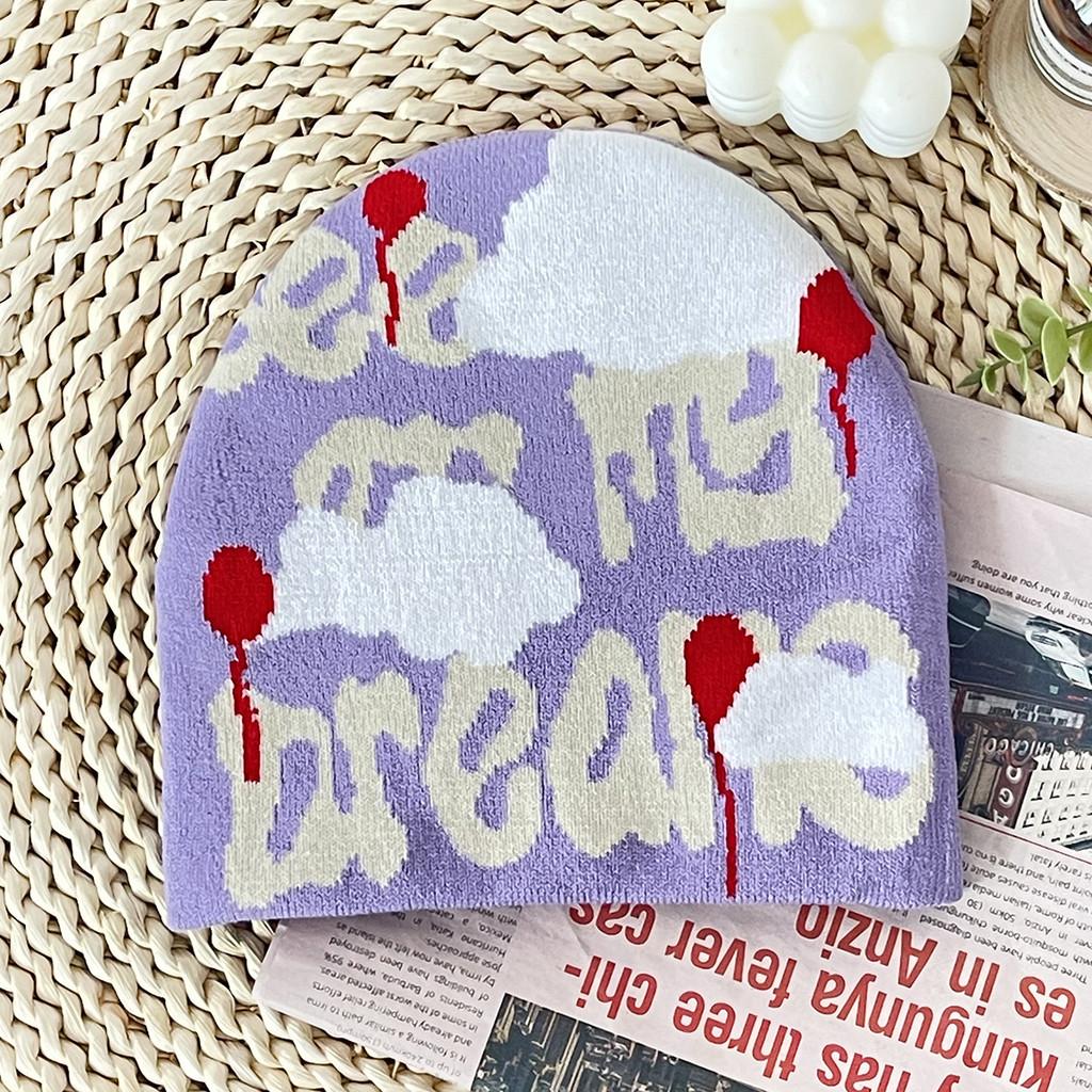 Knitted Hat With Cloud Pattern For Autumn Winter Outdoor Warmth And Casual Style