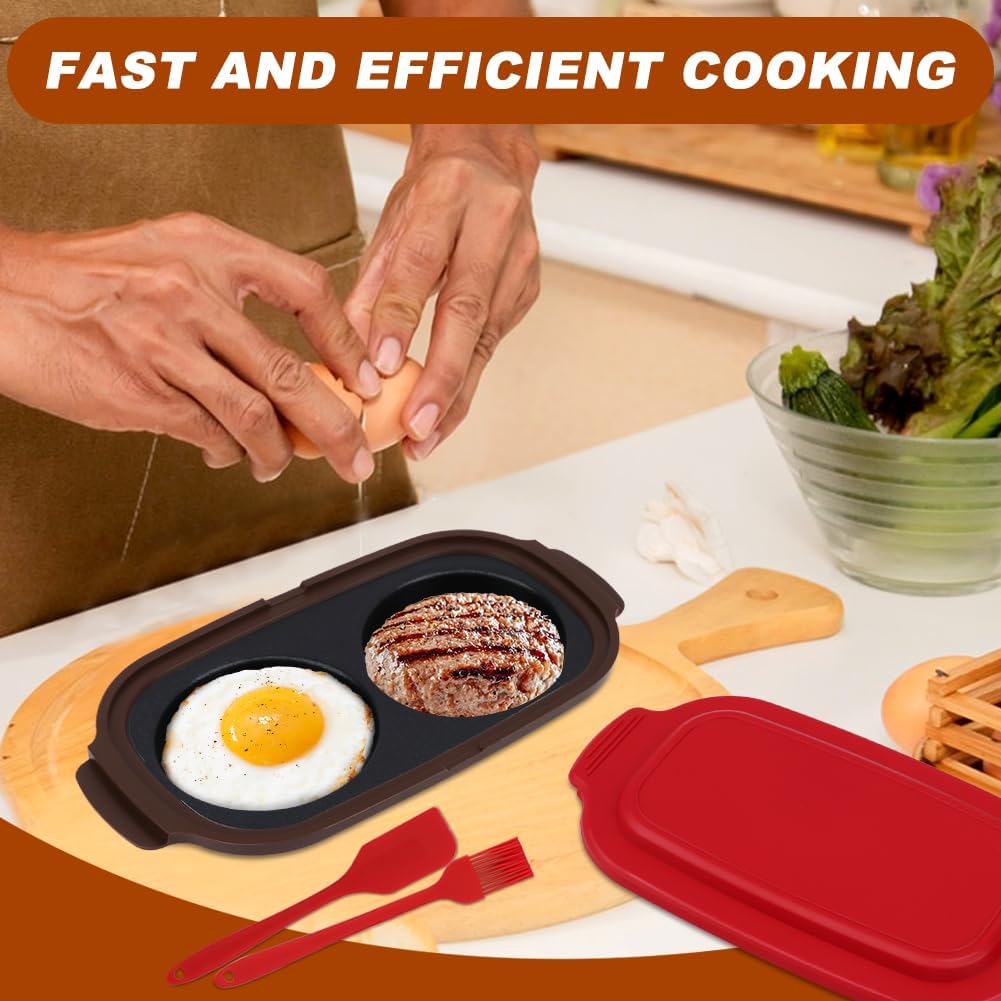 Microwave Egg Cooker & Poacher, Dual Cavity Non-Stick Egg Maker for 2 Eggs Breakfast Sandwich, Muff and Mini Omelets, Includes Spatula & Oil Brush