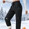 Womens Fleece Lined Casual Pants High Waist Elastic Slim Fit Trousers
