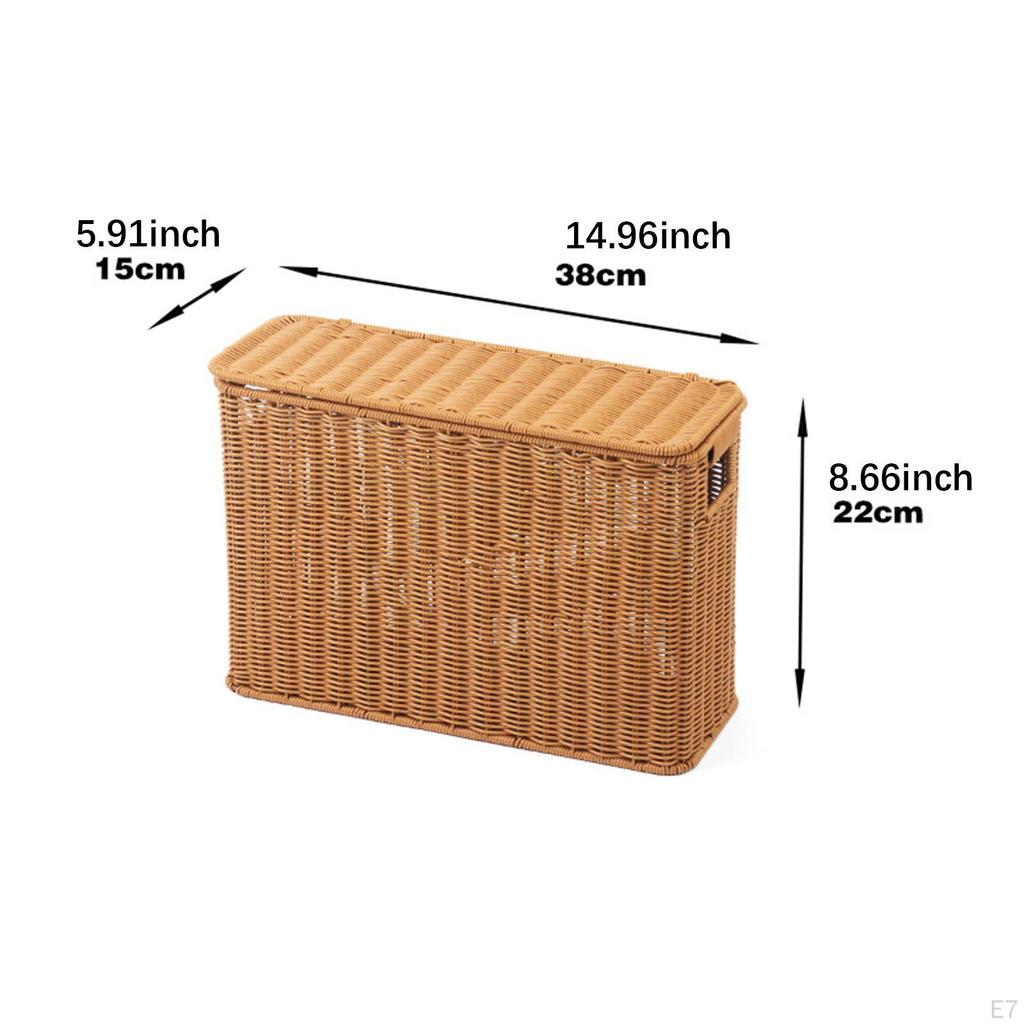 Imitation Rattan Basket Decorative Multifunction with Lid Hand Woven Sundries Container for