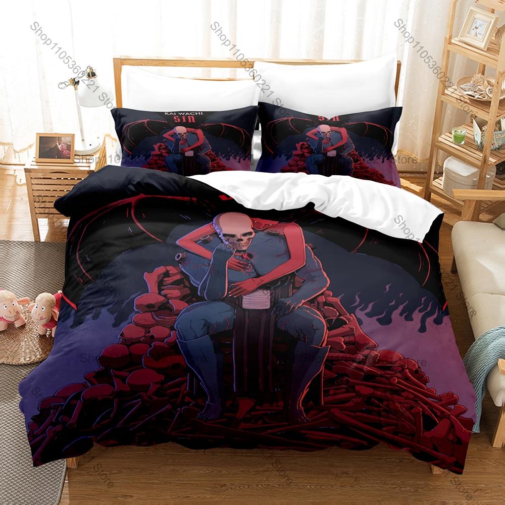 Teschio Horror Gotico Grafica Kai Wachi EDM Bass DJ Concerto Merch Set Biancheria da Letto Copripiumino con 2 Federe Adolescente Headbanger