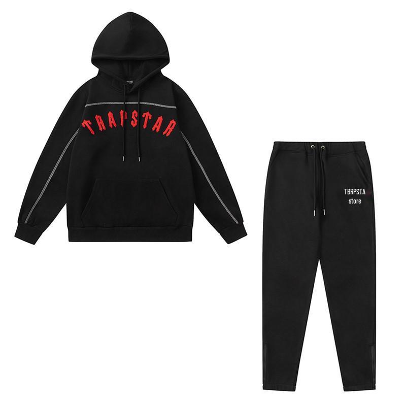 Ensemble Décontracté Hoodie Rouge/Noir Tête de Tigre Brodé Homme & Couple Trapstar Européen & Américain avec Pantalon Long