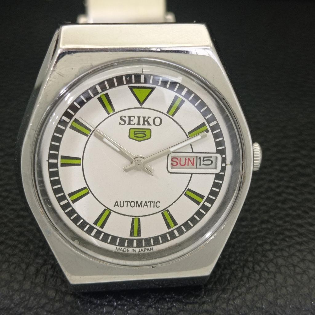 GENUINE VINTAGE SEIKO 5 JAPAN 6319A AUTOMATIC MENS WHITE DIAL WATCH a702707-1 R210-a702707