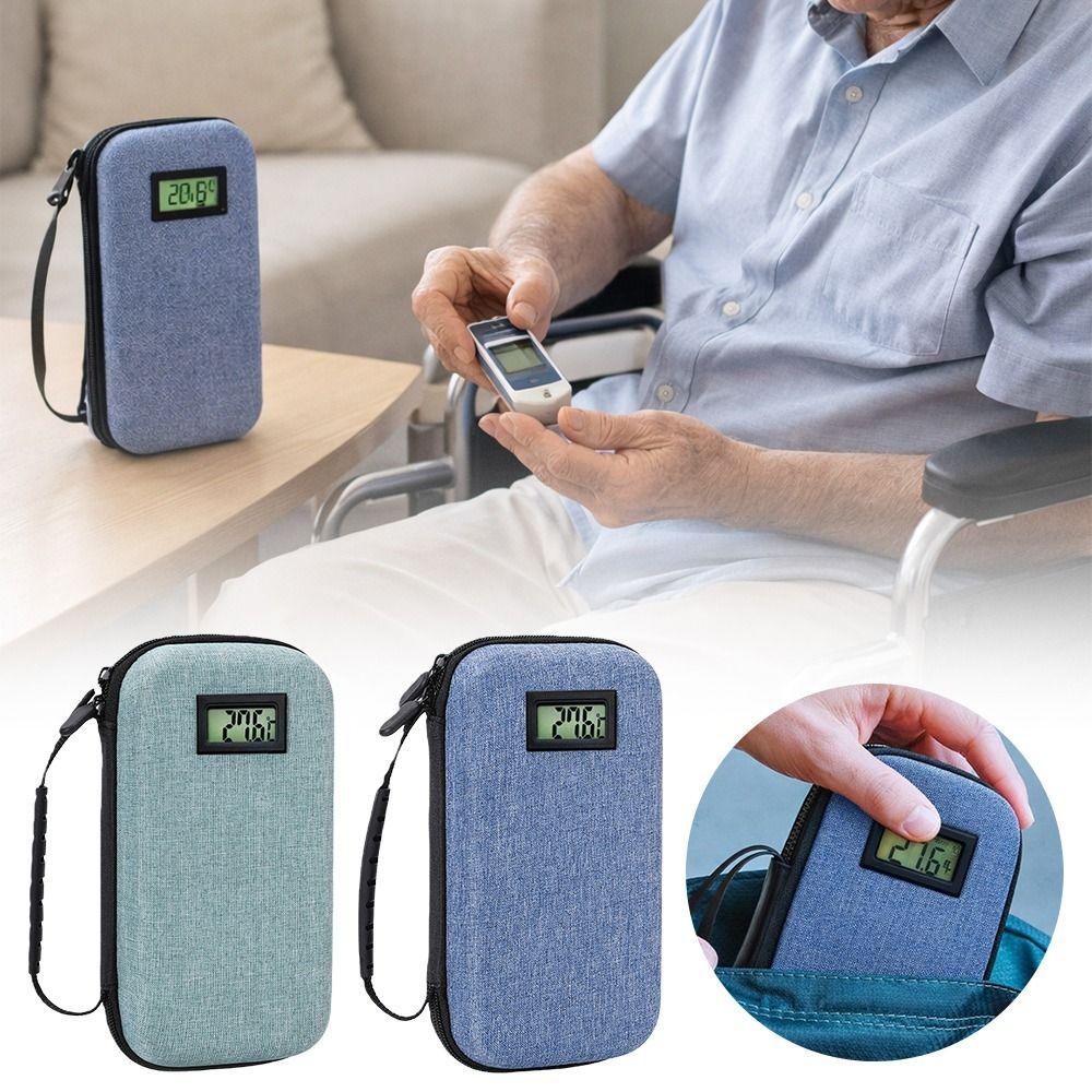 EVA Insulin Cooling Bag Thermal Insulated Waterproof Medicine Travel Cooler with Thermometer Display Glaciated Cold Storage Case