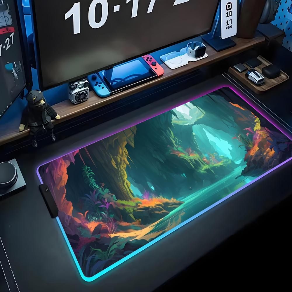 Fantasy Cave Mouse Pad RGB Gaming Mousepad Big LED Pad PC Desk Mat Luminous Mouse Pad Large Keyboard Mats Table Rug With Backlit