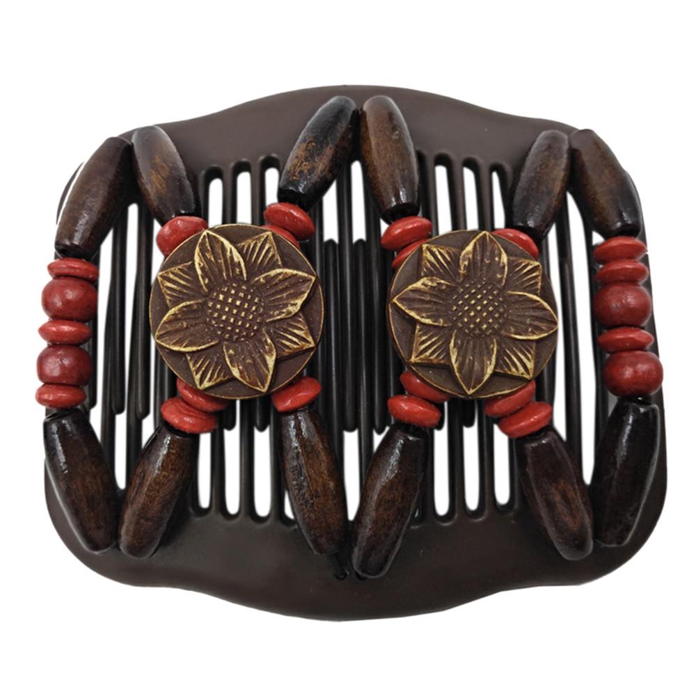 

Эластичные гребни для волос из бисера для женщин, двойные деревянные заколки-расчески One Size красный