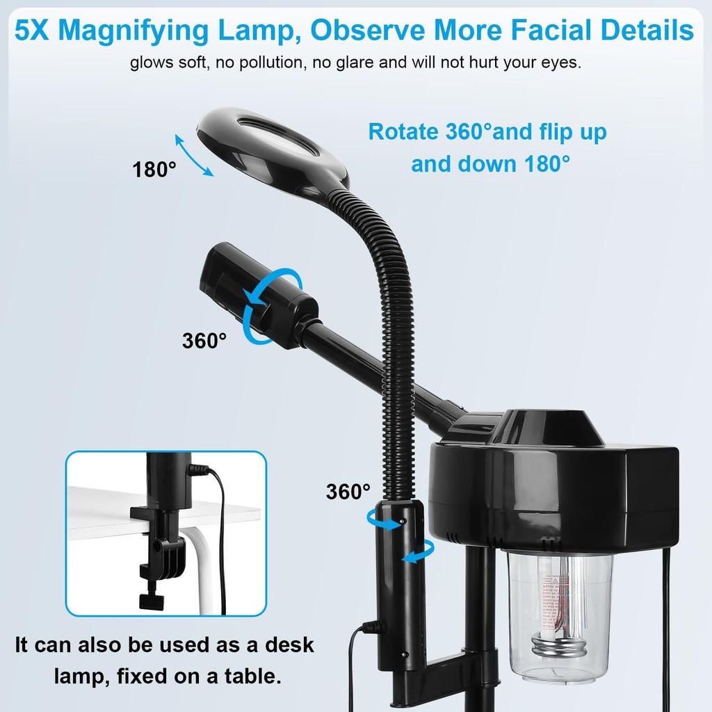 2 In 1 Professional Facial Steamer 2-in-1 Magnifier Nano Spray Water Replenisher Beauty Salon Hot Spray Beauty Device