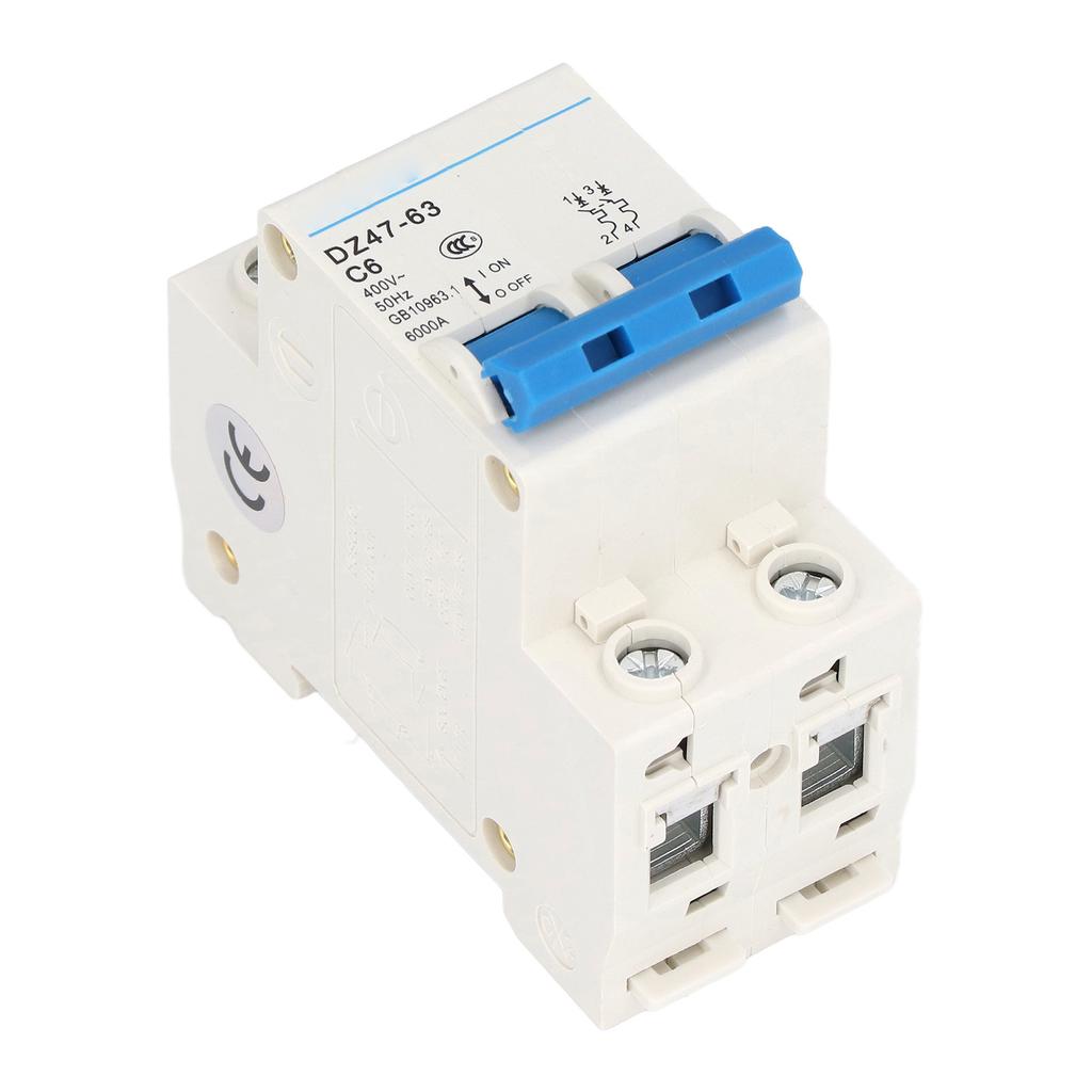 Circuit Breaker Mini 2P MCB DIN Rail Mount 6000A Breaking Capacity 400V 6A for Home Office