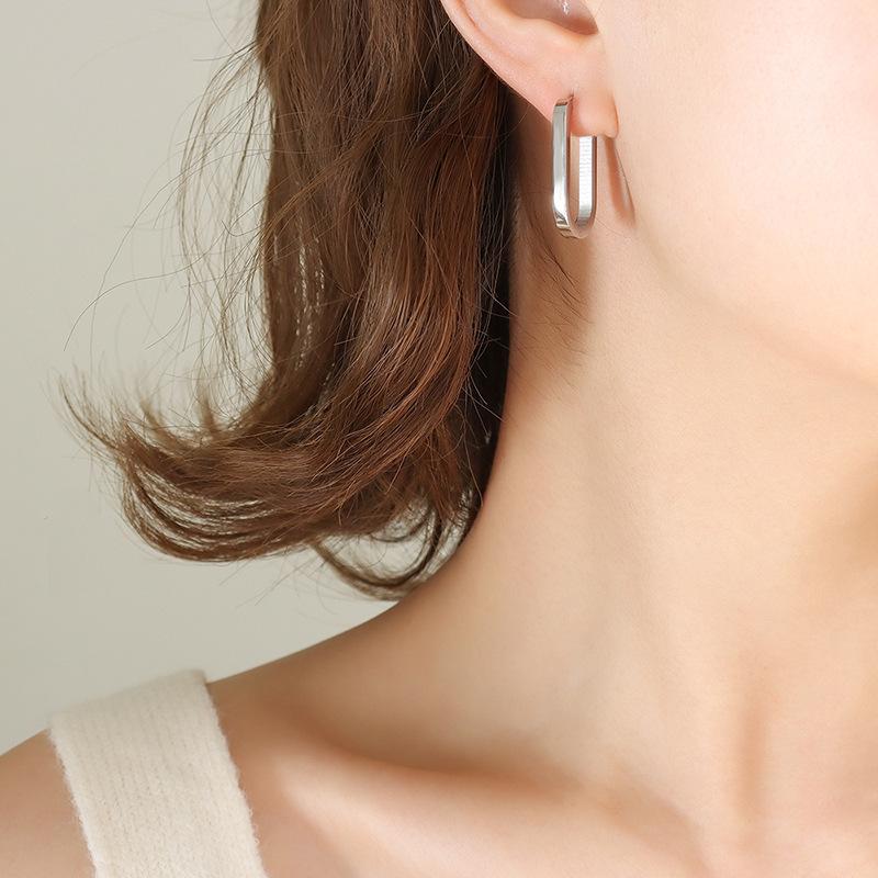 Gold Silver Color Black U-Shaped Stainless Steel Earrings Women Classic Simple Compact and Exquisite Hoop Earrings Daily Jewelry