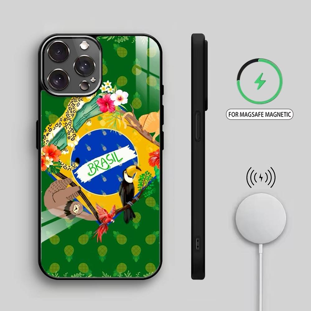B-Brasilien-Themen-Illustration Handyhülle Für iPhone17,16,15,14,13,12,11 Plus,Pro Max Magnetisch Für Magsafe Kabelloses Laden