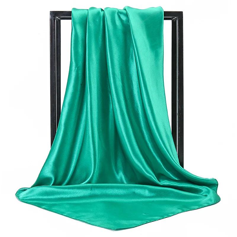 90cm Solid Colors Neckerchief Hijab Scarf For Women Silk Satin Headband Hair Scarves Female Square Shawls Head Scarfs For Ladies