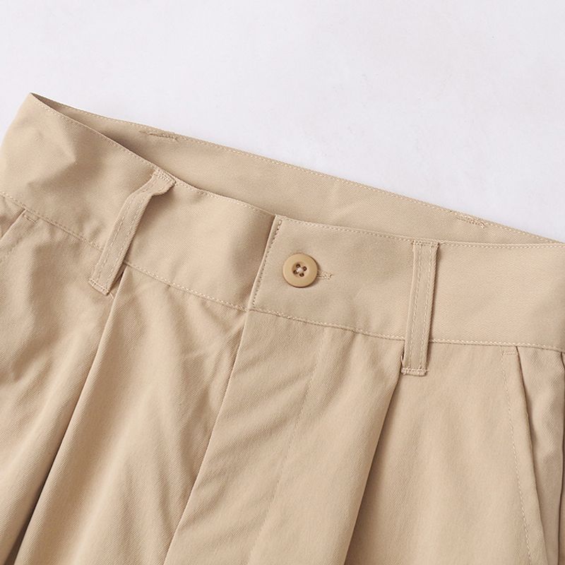 Straight-leg Casual Pants Spring & Fall New Foreign Trade Women's Clothing High Waist Zipper Button Double Pockets Pure Color Slimming Trousers 29083