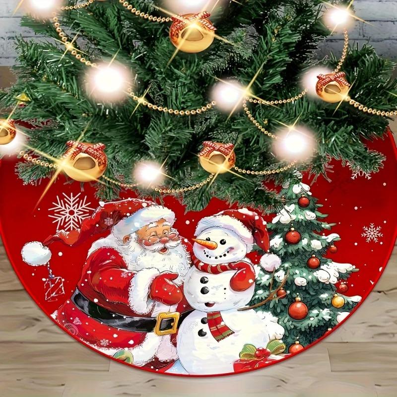 

Festive Snowflake Santa Tree Skirt - Red Christmas Felt Mat with Anti-Slip Backing, Decorative & Protective Tree Base Cover 90cm