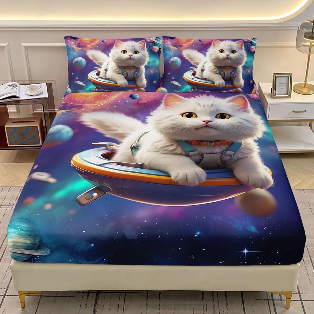 Cartoon Universe Pattern Bed Hat Three-Piece Digital Printing Bedding Bed Hat Three-Piece Set Children Adult