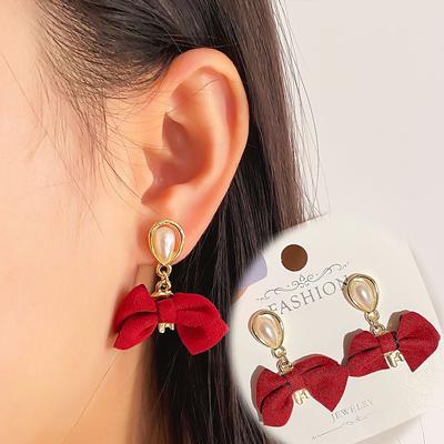 Lover Bowknot Pendant Earrings Student Lovely Earrings Korean Simple Earrings Girl Charming Earrings Red Butterfly Shining Elegant Earrings