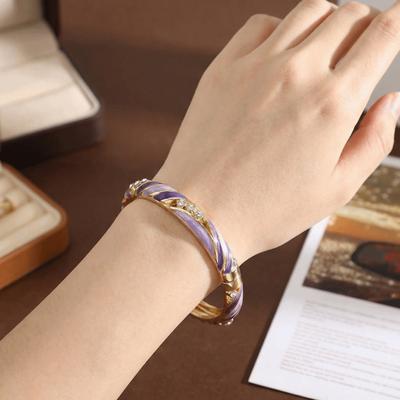 Buntes Emaille Cloisonné Armband Zierliche Zinklegierung Vergoldet Floral Armreif Ethnischer Stil Retro