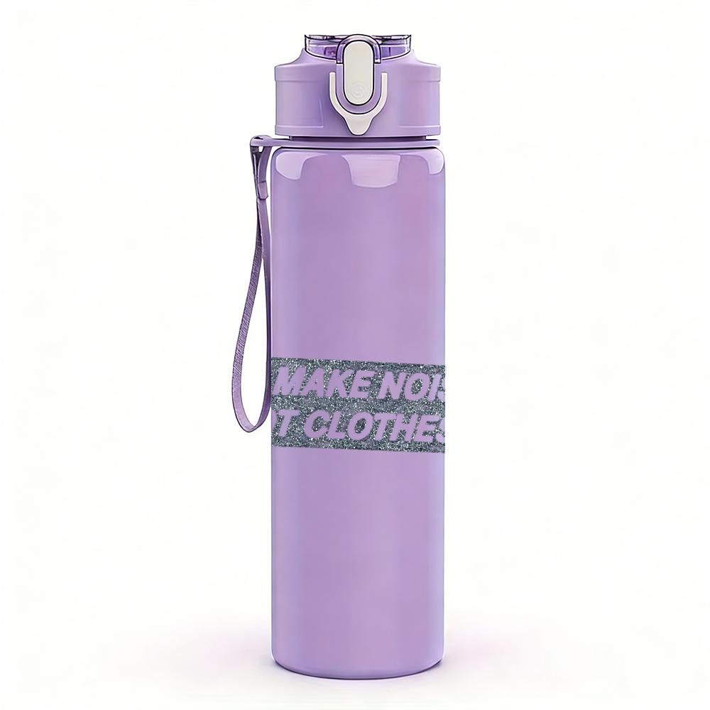 1PC We make more faint text print 750ml colorful plastic sports water bottle leakproof pop up lid with straw for outdoor work home use