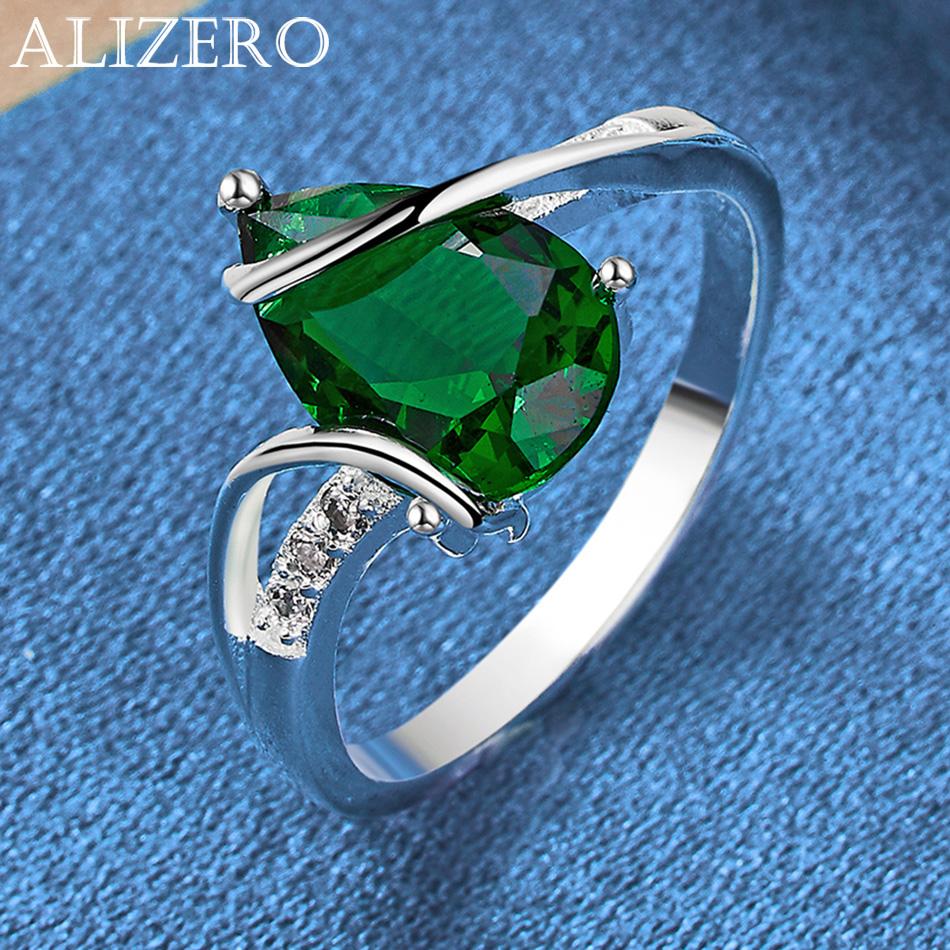 

925 Sterling Silver Rings Emerald Ring for Women Engagement Rings Eternity Band Green Crystal Zircon Ring Jewelry Gift 7