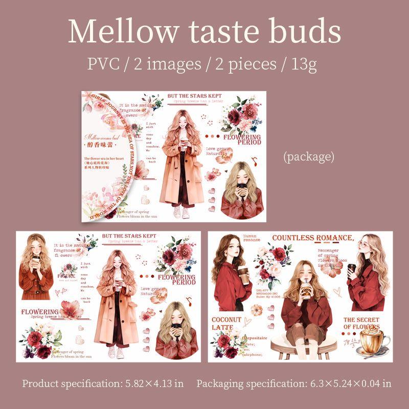 

2 шт./компл. наклейки из ПВХ с цветочной тематикой для девочек, 6 стилей, журнал «сделай сам», принадлежности для скрапбукинга, принадлежности для ведения журналов 2. Mellow Buds