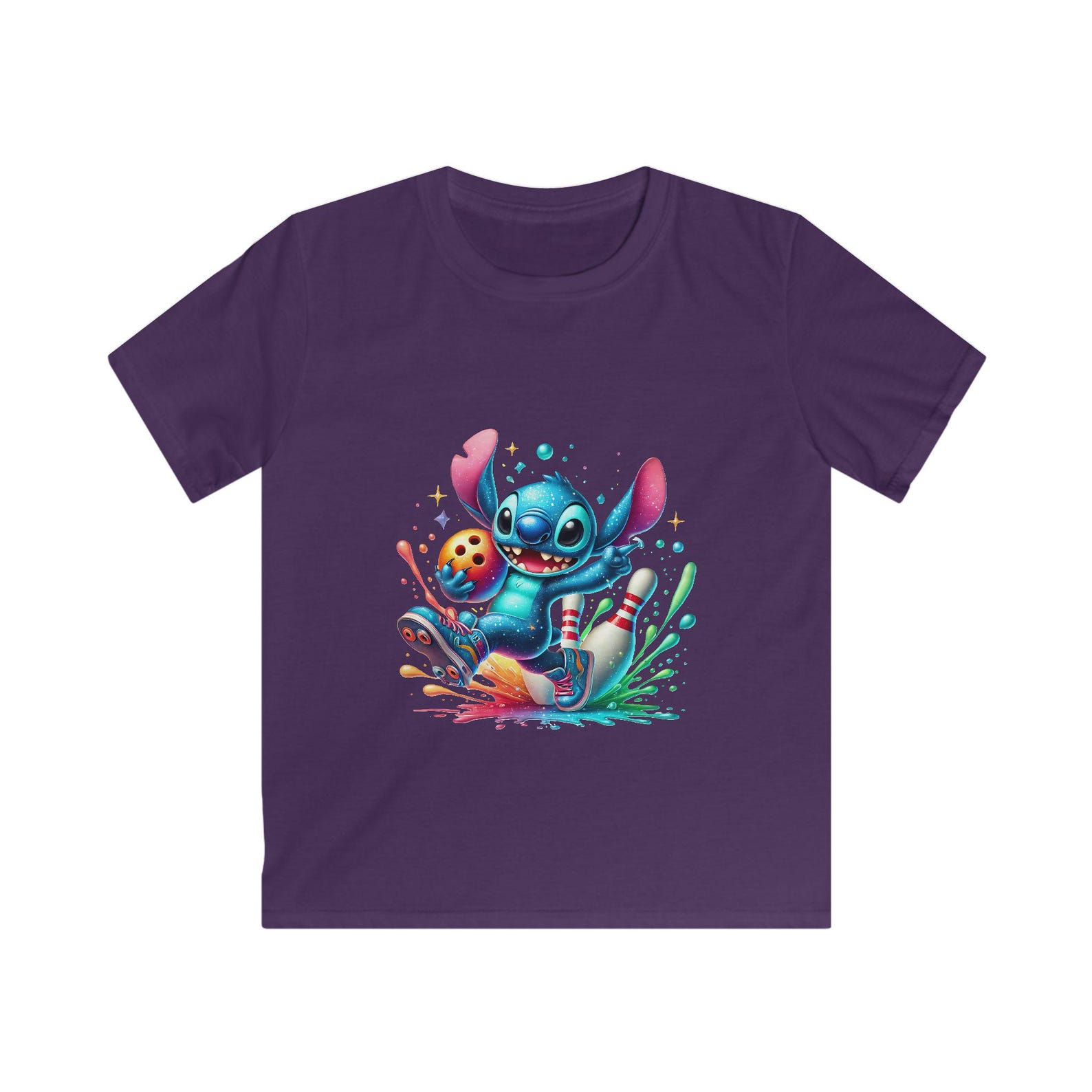 Playful Stitch Kids Tee | Colorful Bowling Splash S