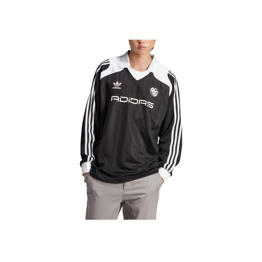 Adidas Originals Trefoil Logo V-Neck Long Sleeve Soccer Jersey Men Tops Black IW3642