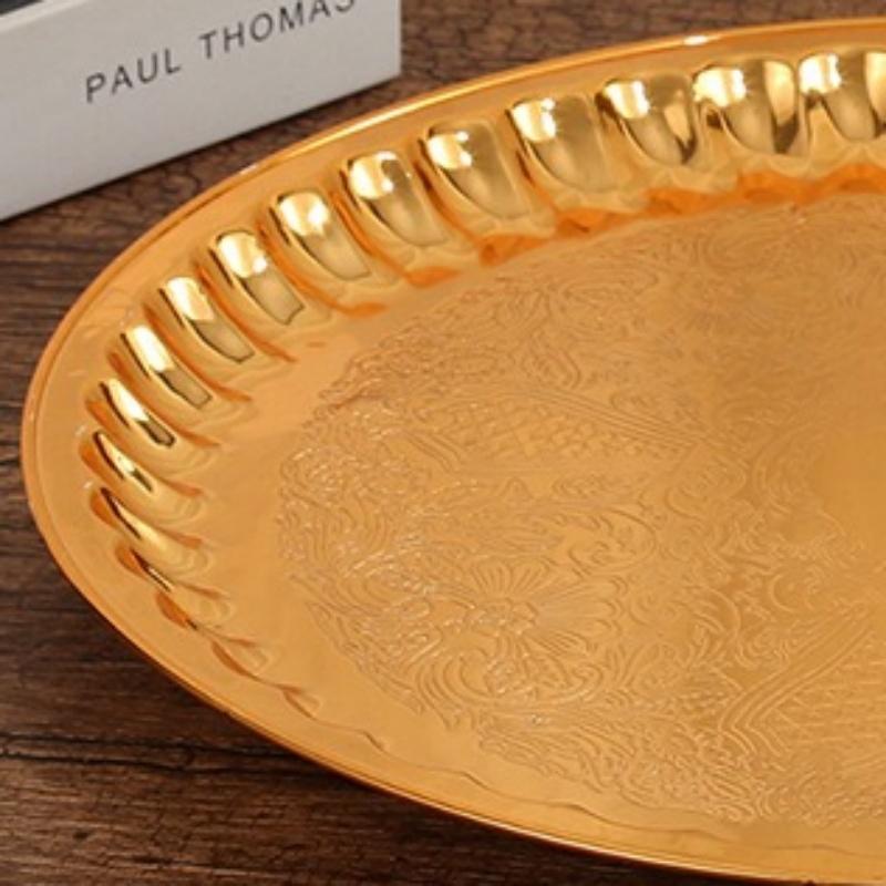 Fruit Tray, Metal Home Round Plate, European Golden Retro Snack Disc, Home Living Room Decoration Accessories Storage Supplies