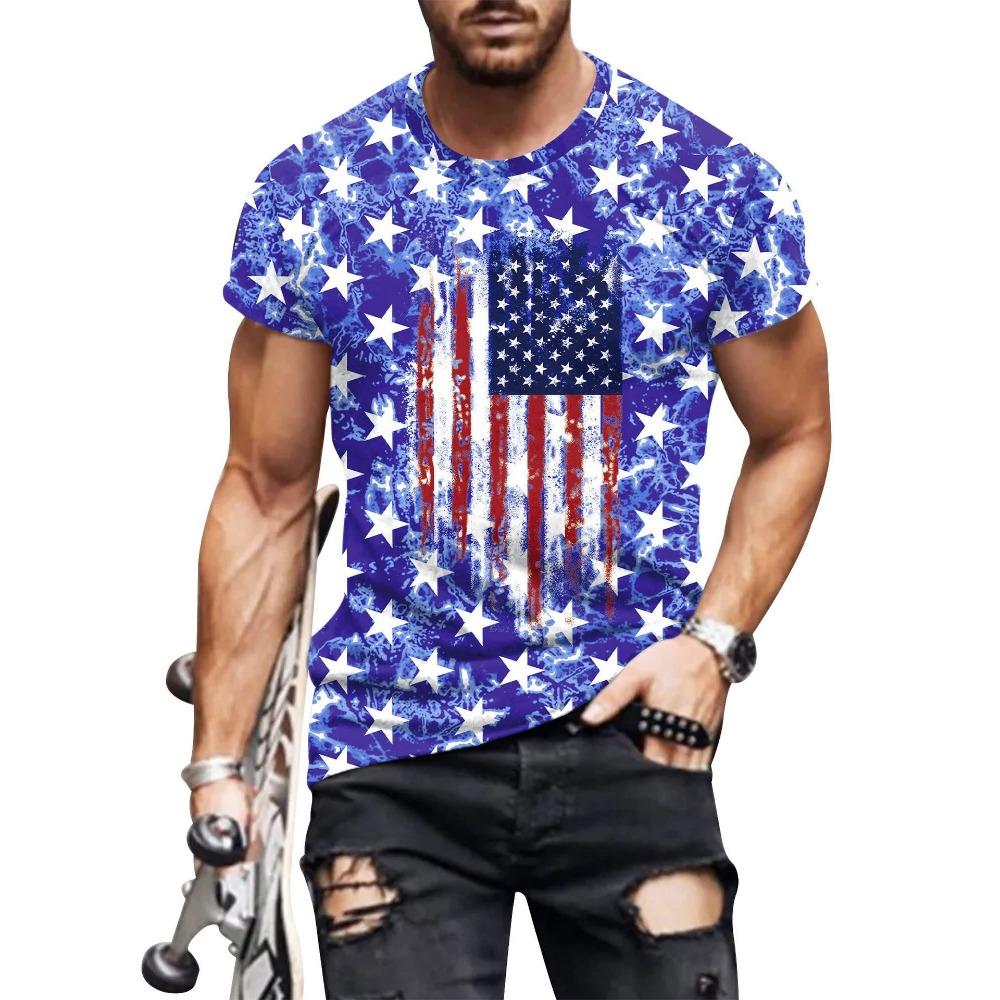 

Мужская модная футболка с коротким рукавом и круглым вырезом с 3D цифровой печатью с рисунком американского флага 6XL
