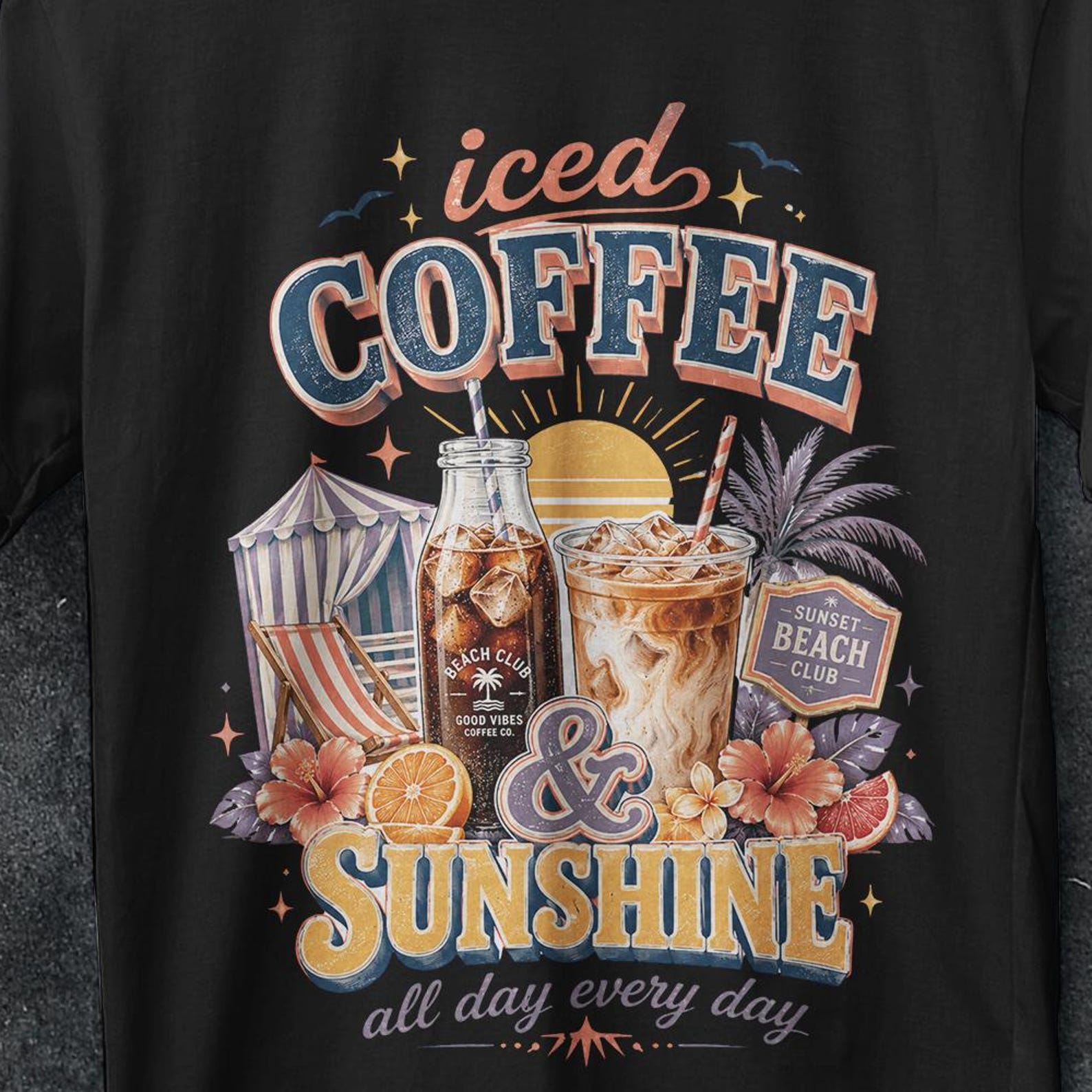 Iced Coffee and Sunshine Shirt, Iced Coffee Shirt, Coffee Lover Gift, Summer Vibes Shirt, Coffee TShirt, meme t shirt, summer tee, ice shirt 3XL