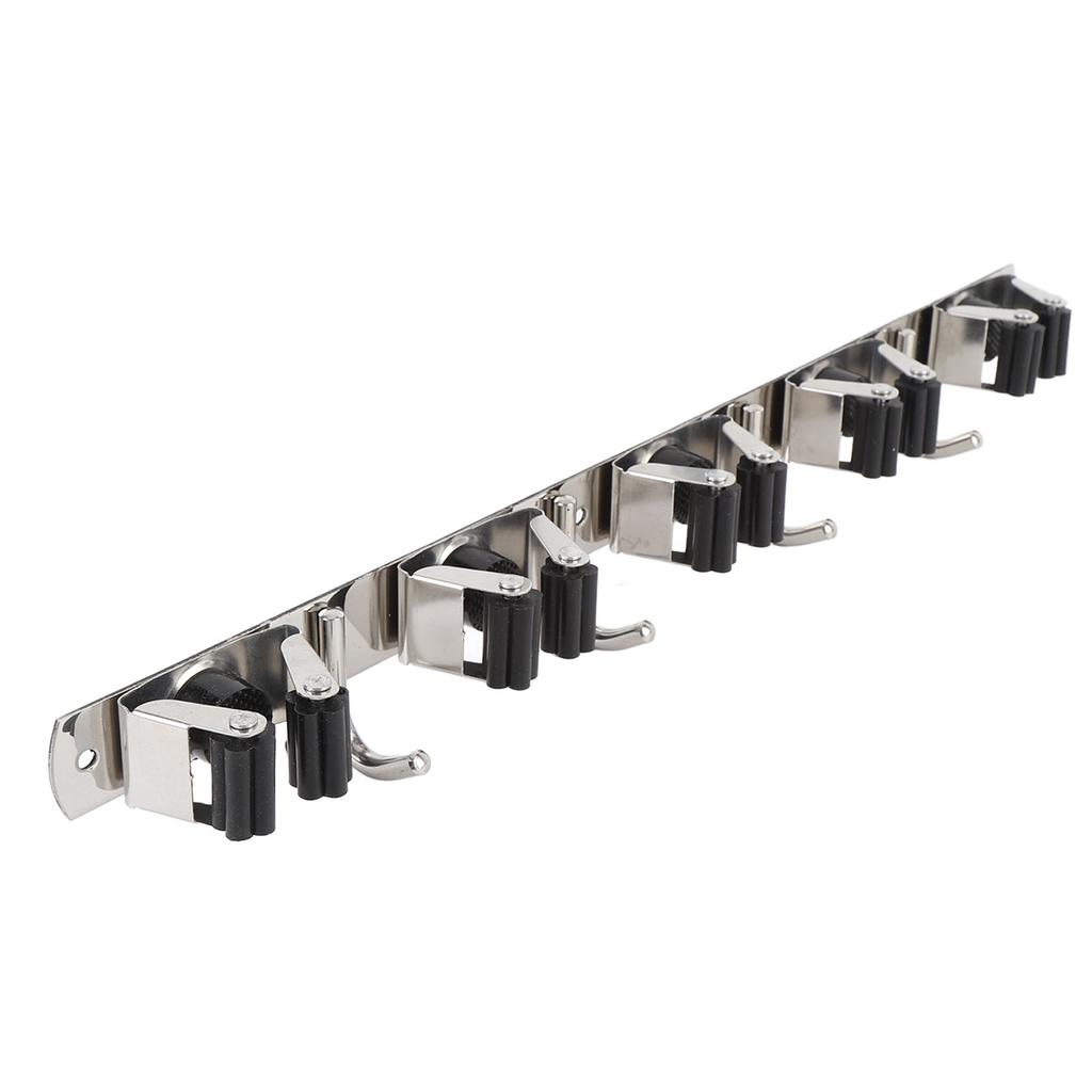 Mop and Broom Holder Wall Mount 304 Stainless Steel 5 Slots 4 Hooks Broom Hanger for Garage Laundry