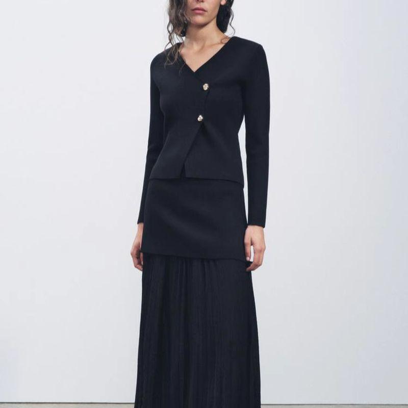 Spring New V-neck Asymmetric Knitting Outwear 4192124 Knitting Patchwork Skirt 4192016