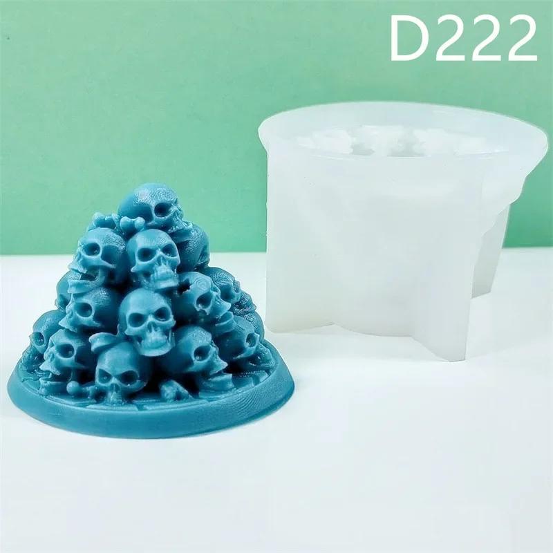 A Bunch of Skull Candles Silicone Mould 3D Pyramid Skull Crafts Resin Plaster Cement Soap Mold Halloween Decorating Gifts