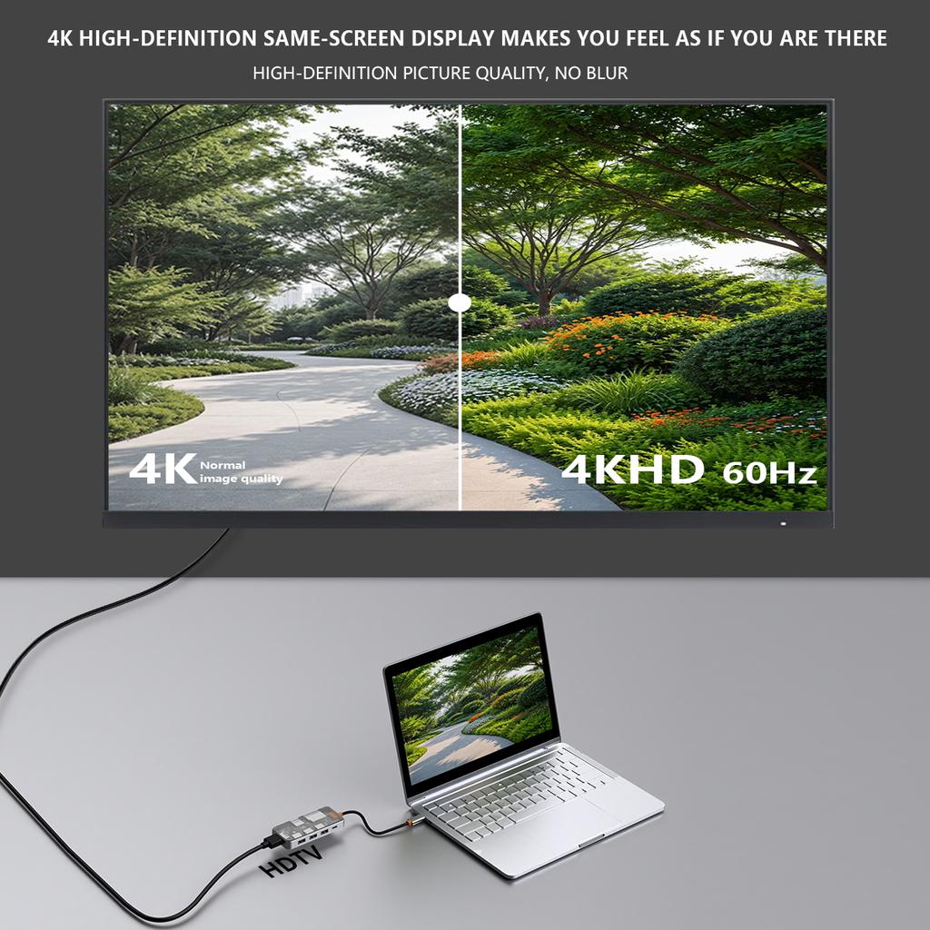 7 in 1 Type C USB3.0 HUB Docking Station USB C to HDTV 4K60Hz PD100W Micro SD Card Reader Adapter Macbook Laptop Phone Converter