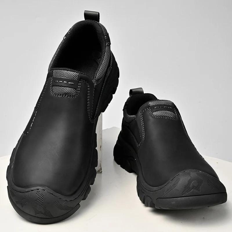 Fashion Men's Handmade Outdoor Hiking Shoes Fashion Soft Classic Driving Footwear Non-slip Walking Shoes Genuine Leather Casual Loafers