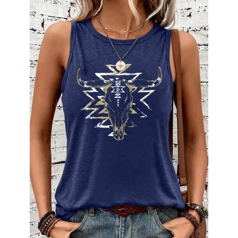 

Повседневный летний женский свободный жилет без рукавов с роговым узором большого размера XXL темно-синий