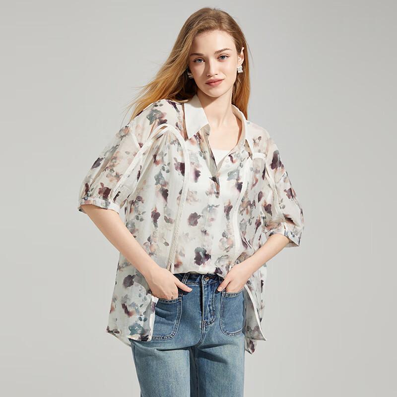 Damen Retro Geblümte Kurzarmbluse