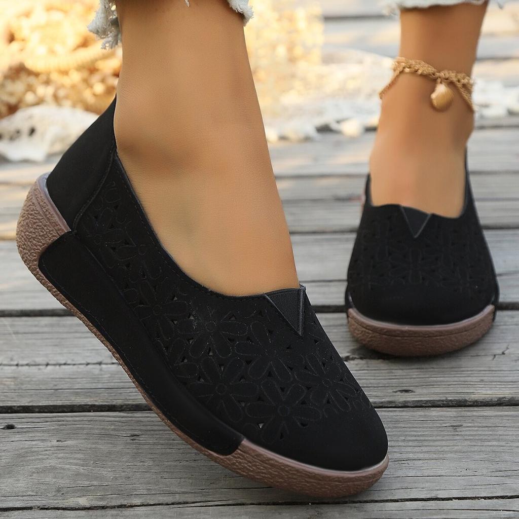 Fashion 2024 Hot Sale Women's Shoes Slip-on Women's Flats Fashion Hollow Out Casual Flat Shoes New Round Toe Plus Size Flat Low Heels