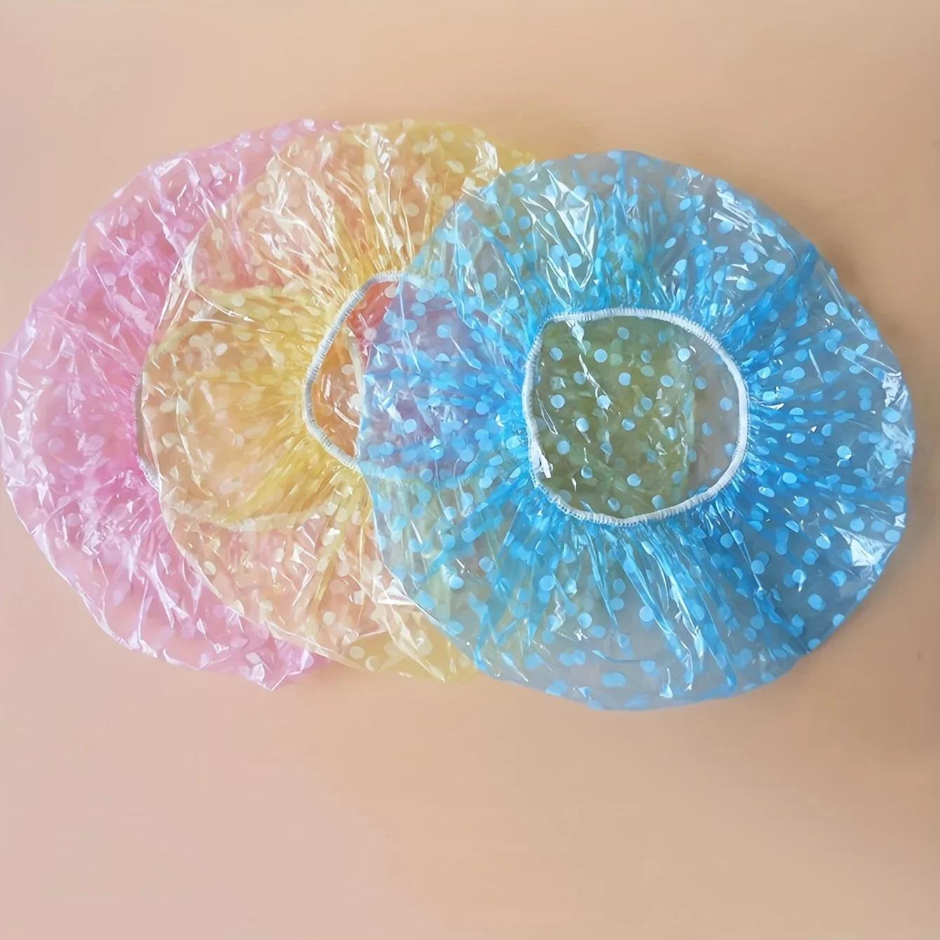 

3/9pcs Clear Plastic Shower Caps Large Elastic Thick Bath Beanie Spa Bathing Accessory-Color random