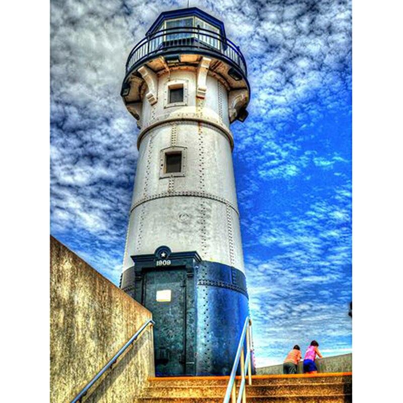 New 5D DIY Diamond Painting Lighthouse Diamond Embroidery Sea View Cross Stitch Full Round Drill Crafts Home Decor Gift