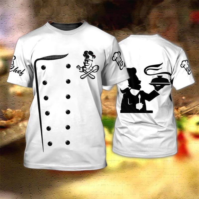 Nihao Heren T-shirt Keukengerei Print Hoogwaardige heren top Alledaagse vrijetijdskleding Werkkleding van de chef T-shirt met korte mouwen 2XL