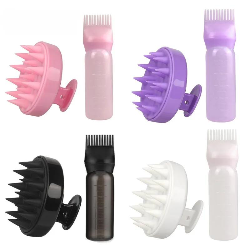 2pcs/set Applicator Bottle Shampoo Brush Scalp Massage Hair Brush Oil Applicator for Hair Care 3-in-1 Hair Treatment Tool