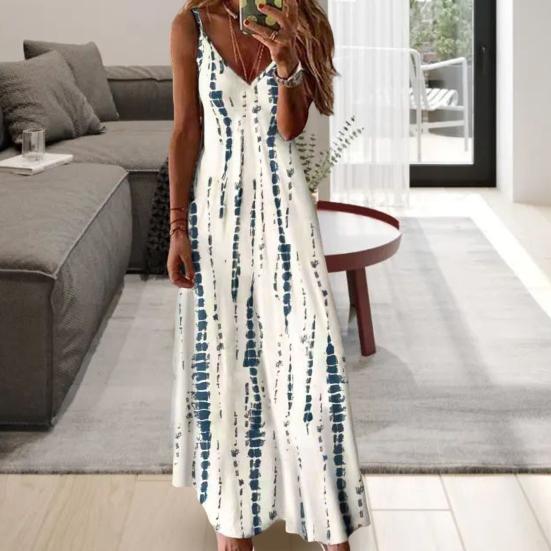 Women Dress V Neck Loose Type Pullover Irregular Stripe Print Contrast Color Dating Dress Daily Clothes