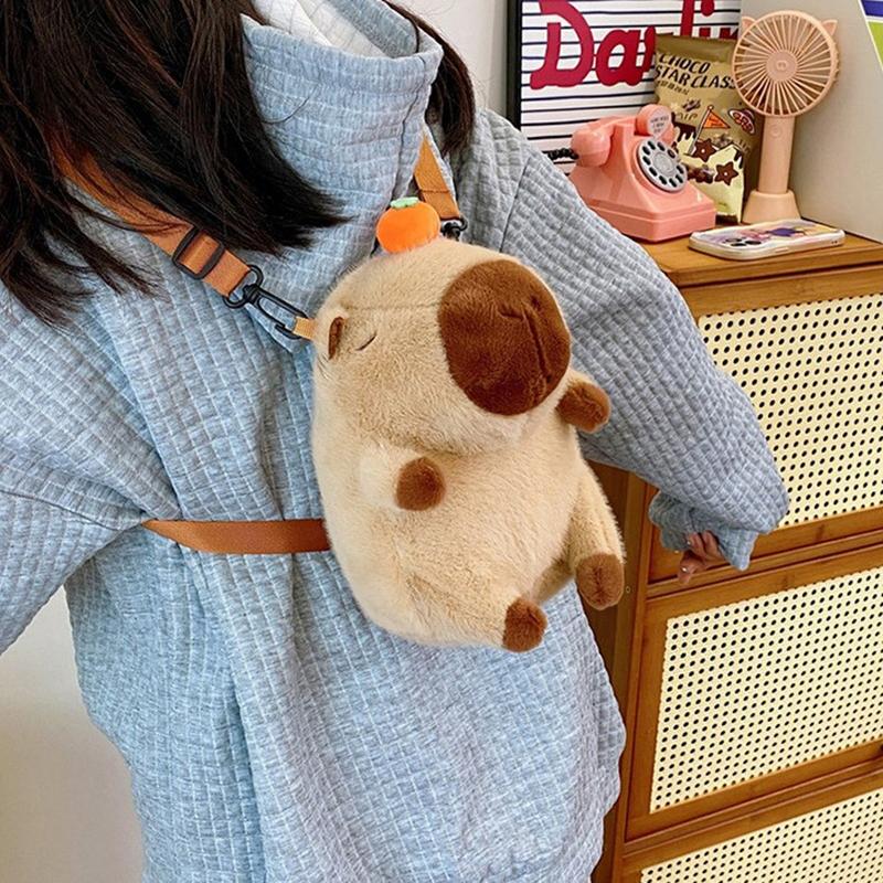 Cute  Capybara Plush Backpack Large Capacity Capybara Crossbody Bag Handbag Soft Capybara School Bag For Girls Birthday Gifts