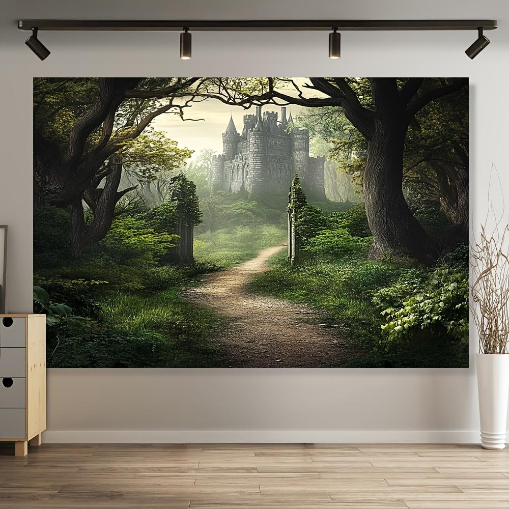 1 Piece Gothic Medieval Castle and Misty Forest Backdrop, Ideal for Room Decoration and Theme Parties