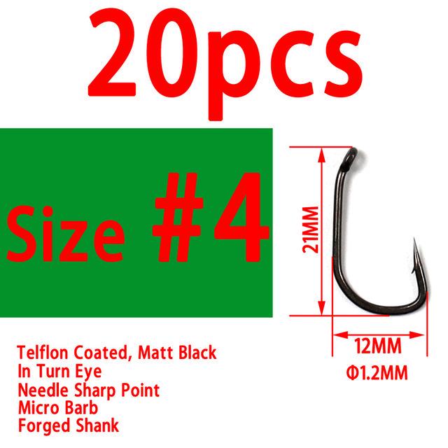 Bimoo 20pcs TEFLON Coated High Carbon Steel Carp Fishing Hook Bent Eye Micro Barb Terminal Tackle