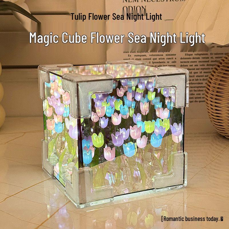 Tulip Night Light: Handmade 3D Magic Cube Atmosphere Lamp Gift