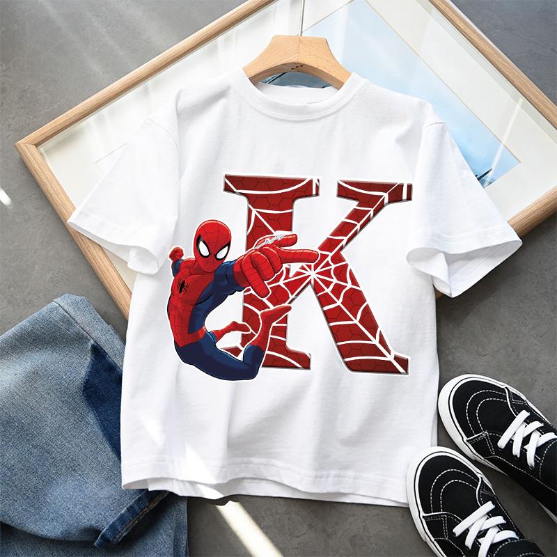 2026 New Childrens Spider Unisex Cartoon Letter Printed Tshirt Cotton Tshirt Boys Short Sleeved Top Childrens Clothing
