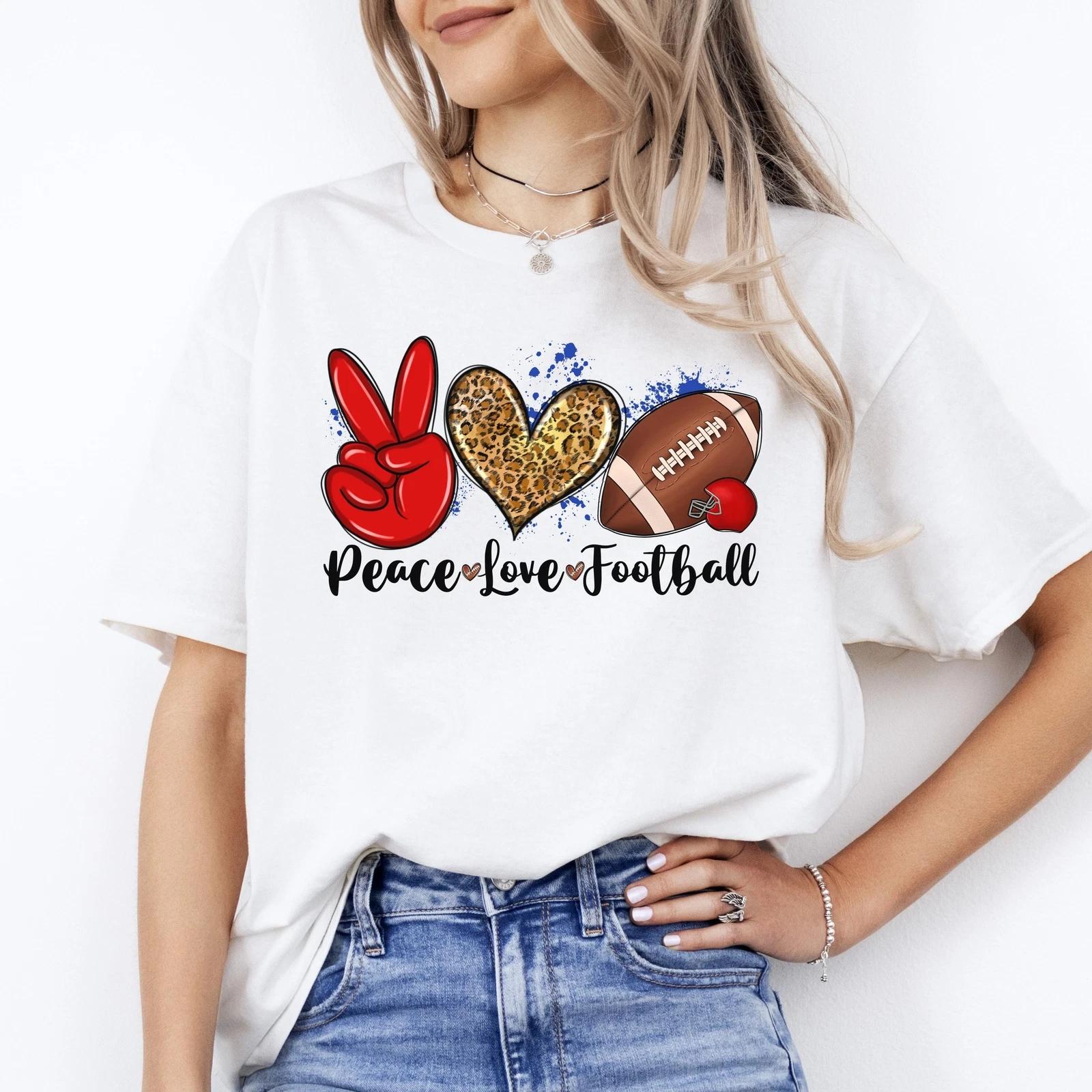 Peace Love Football T-shirt gift Football mama leopard skin heart tee M