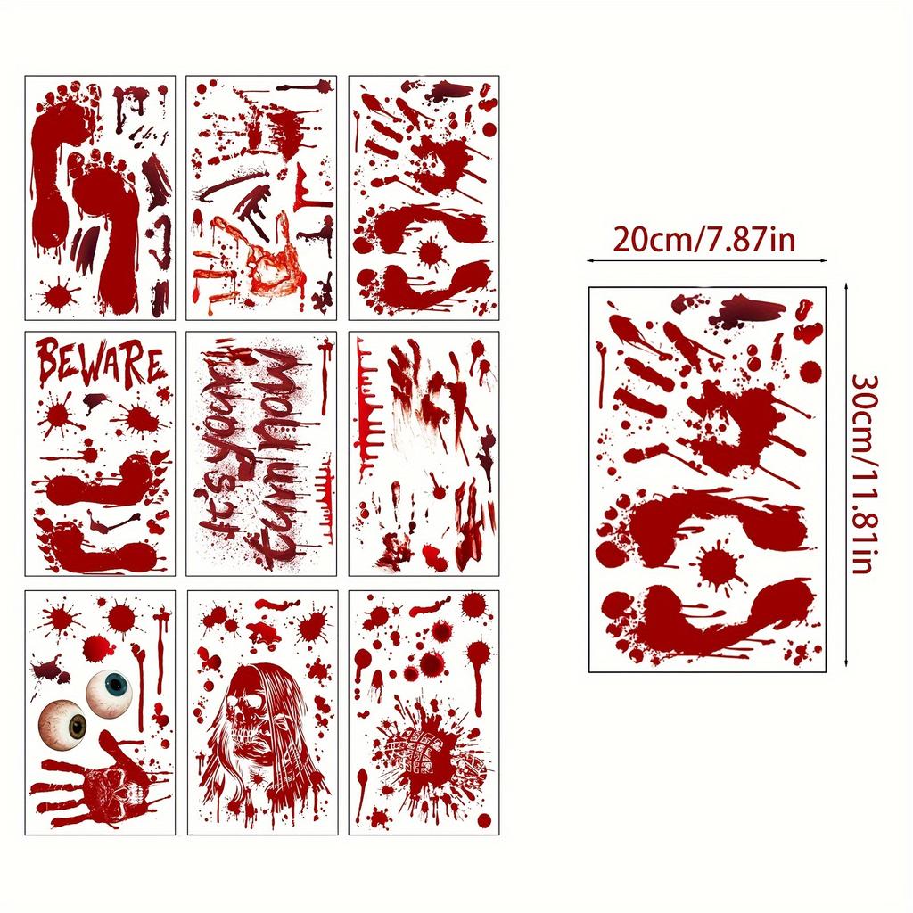 Halloween Decorations, 84pcs Halloween Window Clings, 9 Sheets Bloody Handprint Footprint Halloween Wall Decal Floor Clings
